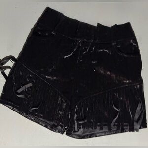 Retro Crazy Train Black High Waist Velvet Shorts with fringe